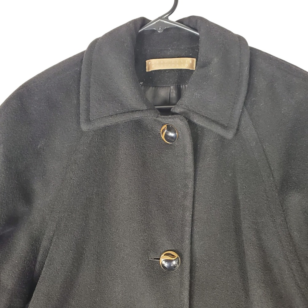 Vintage Perry Ellis Portfolio Black Wool Coat ILGWU Union Made Women Size 2